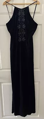 Vintage Dave & Johnny By Laura Ryner Beaded Velour Maxi Dress Black Sz 13/14 • $99.90