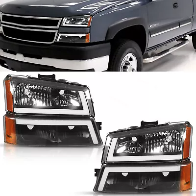 Headlights Pair LED DRL LH+ RH For 03-06 Chevy Silverado 1500 2500HD 3500 HD • $73.40