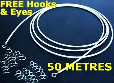 50m STRETCH CURTAIN WIRE CORD + Hooks & Eyes Kit Expanding Spring Cable Caravan • $94