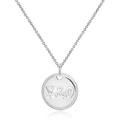 X&O Hugs And Kisses Medallion Coin Round Polished 925 Silver Pendant Necklace • $29.99