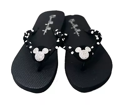 Polka Dot Mickey Mouse Flip Flops Glitter Disney Sandals Ladies Girls New Shoes • $28.70