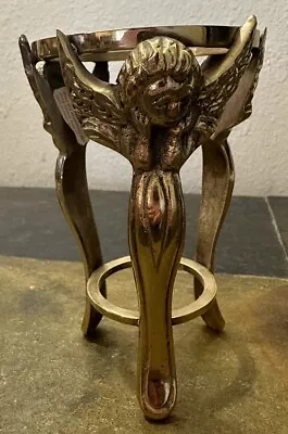 Solid Brass Cherub Candle Vase Stand. 3 Legs W/ Angels. Round 5 1/4”H. Heavy • $28