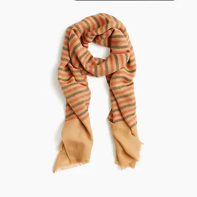 NEW J CREW Lightweight Wool Scarf Shawl Wrap Fringe Stripe Camel Navy & Red NWT • $26.99