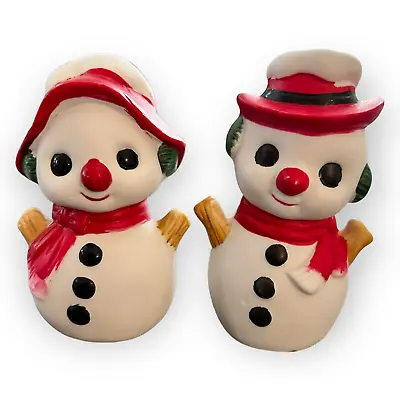 Ceramic Mr. And Mrs. Snowman Salt And Pepper Shakers Made In Taiwan • $8.99
