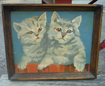Vintage Paint By Numbers Framed Kittens/Cats Painting 9  X 11  • $12.95