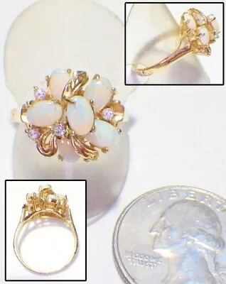 Gorgeous Vintage 6 Oval Opal Cluster 10K Gold Plate Cocktail Ring Size 10 • $85.50