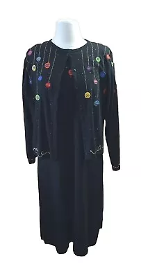 Marisa Christina Cardigan Dress Vtg  Black Embroidered Holiday Dress XL • $49.90