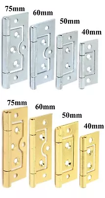 2 X Flush Door Hinges ZINC Or Electro Brass 4050 60 Or 75mm Cabinet Cupboard • £1.94