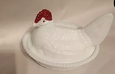 Vintage Nesting Chicken Dish Milk Glass • $15