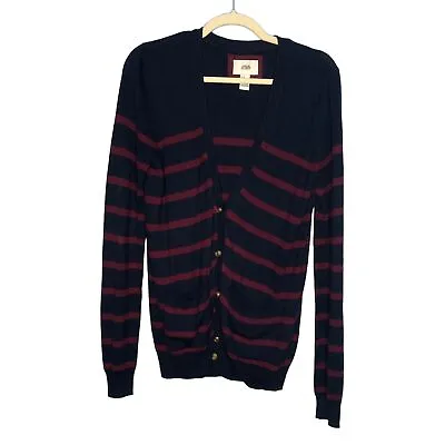 I Love H81 Cardigan Womens Medium Blue Red Striped Button Front Casual Sweater • $9.99