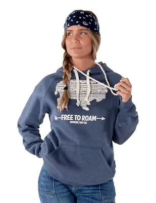 Cowgirl Tuff Western Sweatshirt Womens Aztec Buffalo Navy SIG2222 • $59.94