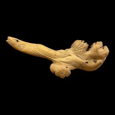 Flowing Natural Wood Fish Wood Carving On Burl Knot 7” • $15