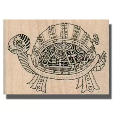 Wood Rubber Stamp Steampunk Turtle Gears Wheel Tortoise Wildlife Animal Key • $8.64