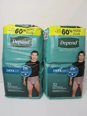 (Lot Of 2) S-M/P -M Men's Depends Fresh Protection 32 Disposable Underwear = 64 • $36.95