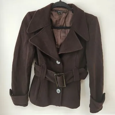 Zara Wool Blend Brown Military Style Short Belted Pea Coat Jacket Women's S • $36