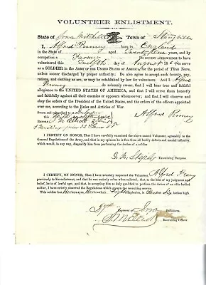 Civil War Enlistment Document Sgt Alfred Penney 27th Iowa Volunteer Infantry • $50