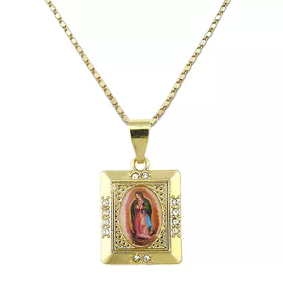 14k Gold Plated Virgen De Guadalupe Colored Pictured Rectangle Charm Pendant • $8.99