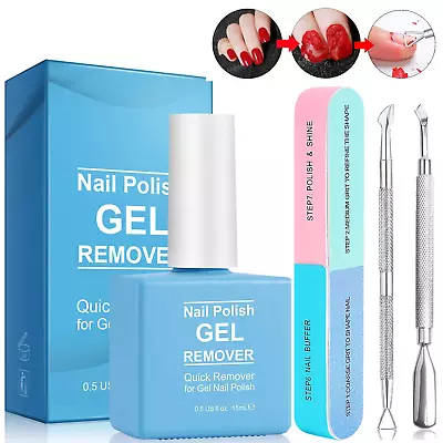 Gel Nail Polish Remover With 7 Way Nail Buffer & Metal Silver Cuticle Pusher For • $20.45