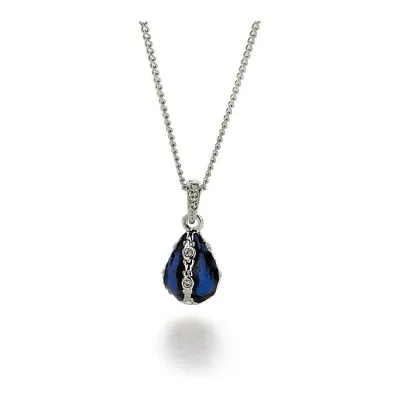Silver Plated Petite Cobalt Blue Egg Crystal Pendant Necklace 18 Inch • $39.85