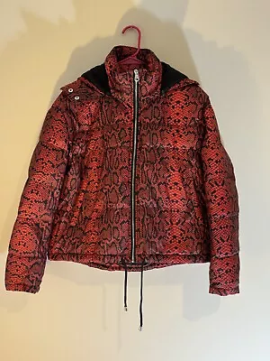 Zara Women’s Red Printed Snake Skin Animal Print Puffer Jacket Coat Size Medium • $22