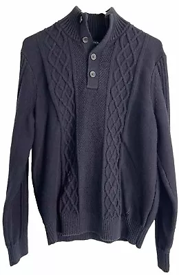 Nautica Button Neck Navy Blue Irish Cable Knit Pullover Sweater Size M BIN5 • $15.31