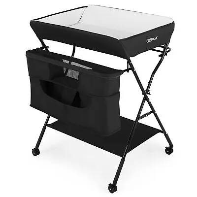 4-in-1 Newborn Nursery Organizer Baby Folding Diaper Changing Table Black • £54.95