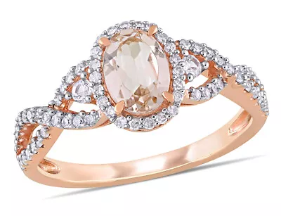 7/10 Carat (ctw) Morganite Crossover Ring 10K Rose Gold With Diamonds • $516.06