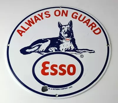 Vintage Esso Gasoline Sign - Guard Dog Shepard Gas Service Porcelain Sign • $145.37