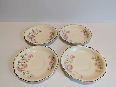 Vintage Homer Laughlin Virginia Rose Fluffy Rose 4 Saucers 1937-1941 • $18.97