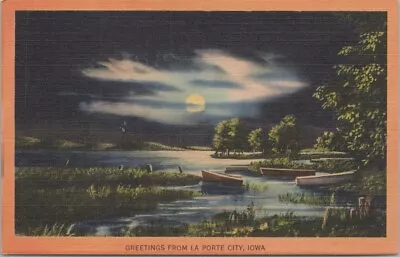 Postcard - Greetings From La Porte City Iowa Scenic Night Lake View Unposted • $4.95