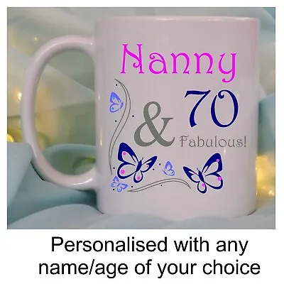 70th Birthday Gift For Her Mug Personalised Fabulous With Name And Age Mum Nan • £10.95
