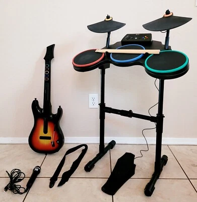 $319.99 • Buy Xbox 360 ONE Guitar Hero World Tour BUNDLE Drum Rock Band Set Mic New Wires