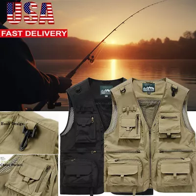 Summer Fishing Vest Mens Photography Tactical Walking Outdoor Sleeveless Jacket • $25.99