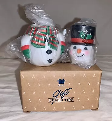 Vintage Avon Snowman Top Hat Salt & Pepper Shakers NOS W/ Original Box Stackable • $8.99