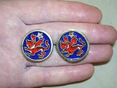 Vintage Winged Cat Bengal Tiger Enameled Cufflinks • $24.99