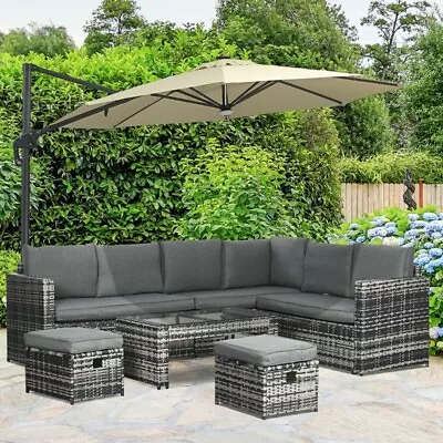 Outsunny 6 Piece Rattan Garden Furniture Set 8-Seater Outdoor Sofa Sectional • £699.99