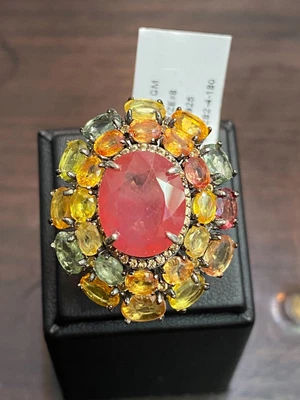Natural Orange Sapphire 14x11 Fancy Sapphire Diamond Cut Sterling Silver925 Ring • $249.94
