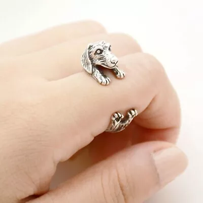 Puppy Dog Silver  Dachshund Dog Adjustable Wrap Ring Women Men Jewelry Dog Lover • $22.99