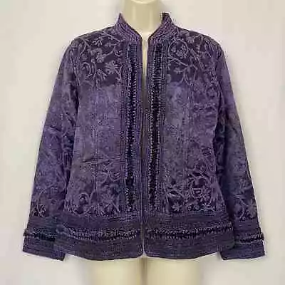 Coldwater Creek Jacket Small Purple Brocade Mandarin Collar Asian Inspired • $24.88