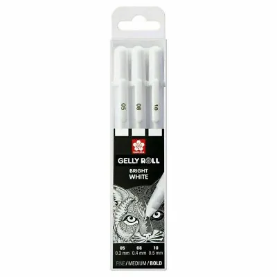 Sakura Gelly Roll Gel Pens Bright White Set -05/08/10- Metallic FINE MEDIUM BOLD • £6.49