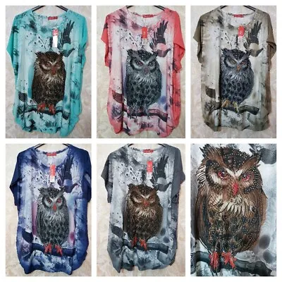 £5.99 • Buy Womens New Plus Size Owl Sequin Print Cap Sleeve Ladies Top T- Shirt 