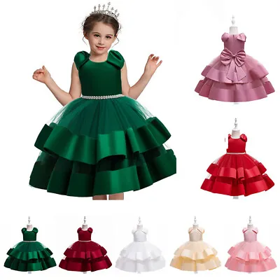 Kids Girls Bridesmaid Dress Baby Flower Bow Princess Party Wedding Tutu Dresses • £22.99