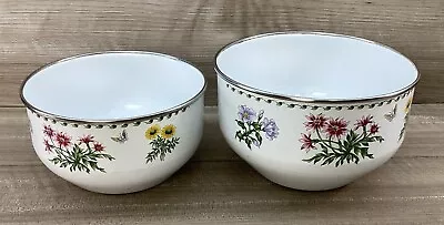 Set Of 2 Vintage Enamel Nesting Storage Bowls Flowers • $12.99