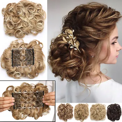 MEGA LARGE THICK Curly Chignon Messy Bun Updo Clip In Hair Extensions AS REAL US • $13.31