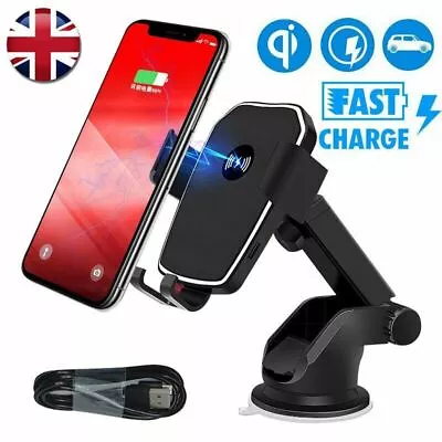 360° Wireless Fast Car Charging Charger Mount Phone Holder Dashboard Suction UK • £9.99