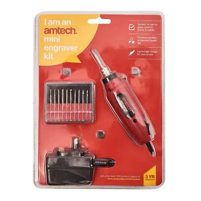 Amtech Mini Engraver Kit Craft Diy Glass Ceramic Metal Plastic Machine Drill New • £11.95