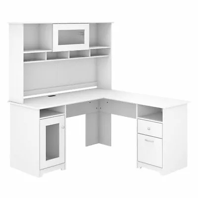 Bush Furniture Cabot 60W L Shaped Computer Desk With Hutch In White • $578.09