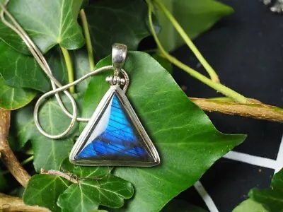 Stunning Labradorite Triangle & Sterling Silver Pendant With Chain- Pagan Witch • £26