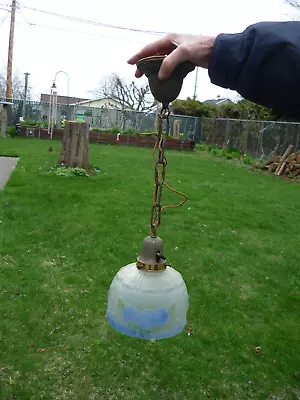 VTG Frosted Glass Hanging Victorian Ceiling Light Fixture Old Floral Pink Glass • $25