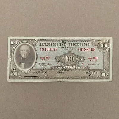 Mexican 100 Pesos Billetes 1967 Mexico Currency Banknote Paper Money Memorabilia • $15.95